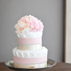 ＜サロンドール＞ラインストーンのダイパーケーキ（おむつケーキ）ピンク