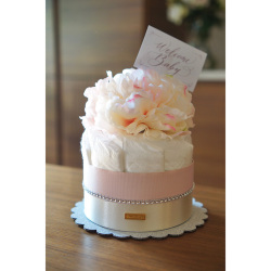 ＜サロンドール＞松屋限定　ラインストーンのダイパーケーキ（おむつケーキ）ピンク　1段タイプ