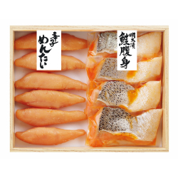 ＜福さ屋＞無着色辛子明太子・鮭腹身明太漬詰合せ