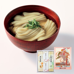 ＜甚助＞東京国立博物館 限定ギフト 振袖 白縮緬地梅樹衝立鷹模様 讃岐宝穣・真昆布うどん詰合せ