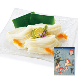 ＜甚助＞東京国立博物館 限定ギフト 金魚づくし 玉や玉や 小豆島素麺「国産小麦 大吟穣」（3430KS）