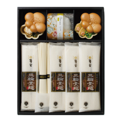 【理由あり特別品_賞味期限間近】＜麦坐×京洛 辻が花＞三輪素麺・お吸物最中詰合せ（30MTS30）