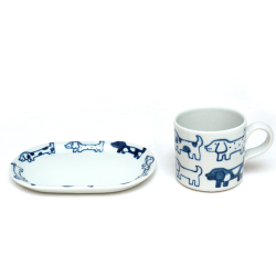 ＜雲石窯＞マグカップ＆オーバルプレート セット 犬 